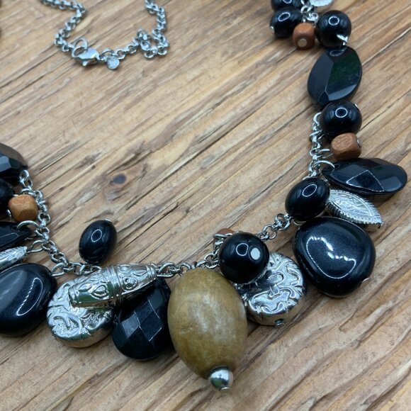 Premier Designs Vintage Mixed Elements Beaded Silver Tone Chain Necklace - Picture 1 of 5